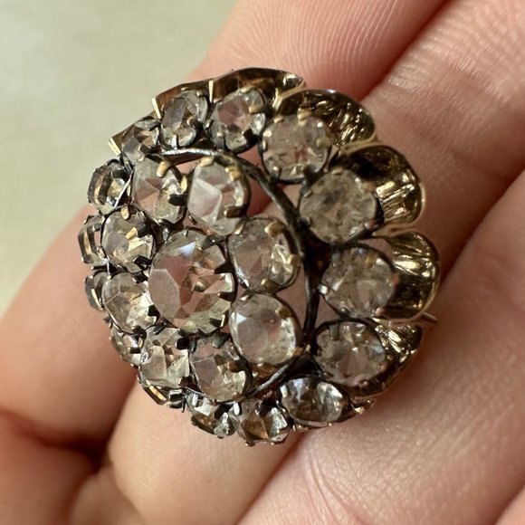 Antique Victorian sterling silver 9kt gold gilded diamond cut paste pin brooch - Picture 4 of 8